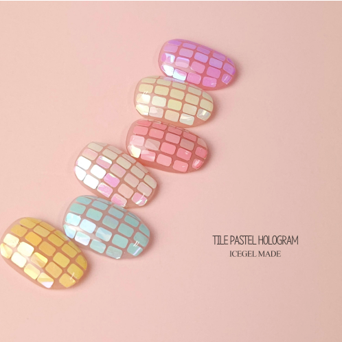 ICE GEL Pastel mirror hologram tiles - 6pc set