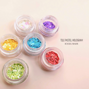 ICE GEL Pastel mirror hologram tiles - 6pc set