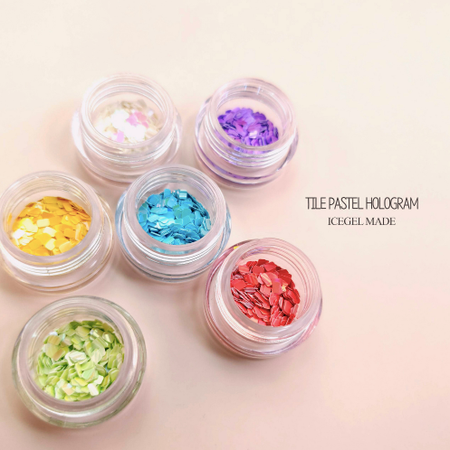 ICE GEL Pastel mirror hologram tiles - 6pc set
