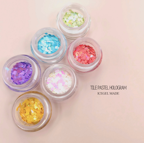 ICE GEL Pastel mirror hologram tiles - 6pc set