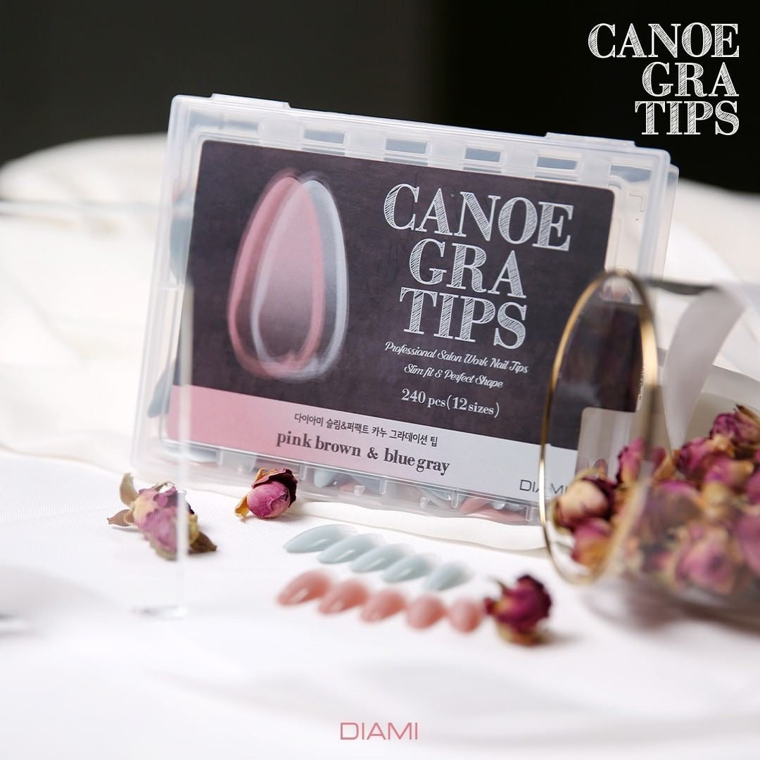 Diami CANOE Gra tips pre-ombre soft gel extensions - Pink brown & blue gray NEW