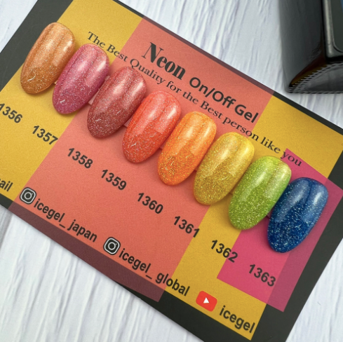 ICE GEL Neon on/off gel 8pc collection - Syrup neon + reflective glitter gel