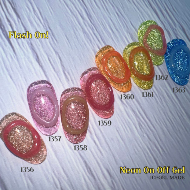 ICE GEL Neon on/off gel 8pc collection - Syrup neon + reflective glitter gel