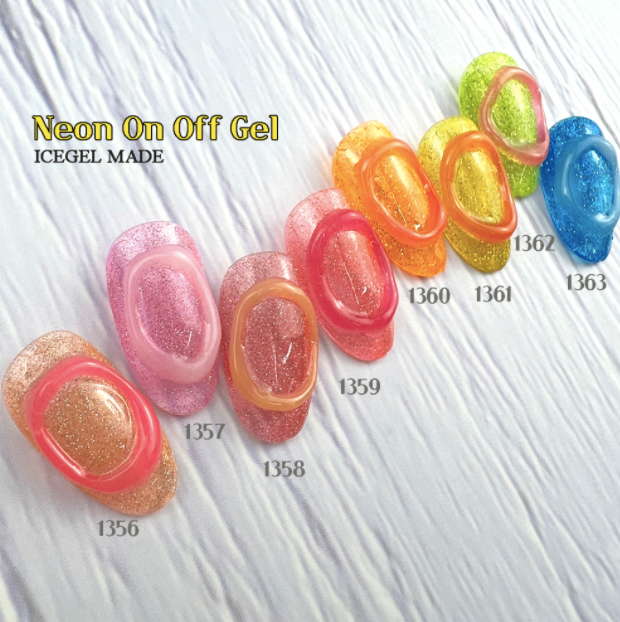 ICE GEL Neon on/off gel 8pc collection - Syrup neon + reflective glitter gel