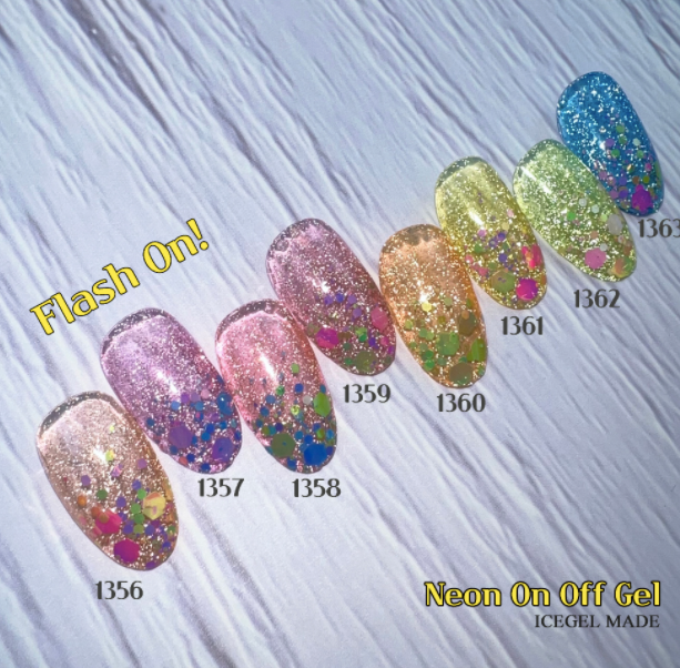 ICE GEL Neon on/off gel 8pc collection - Syrup neon + reflective glitter gel