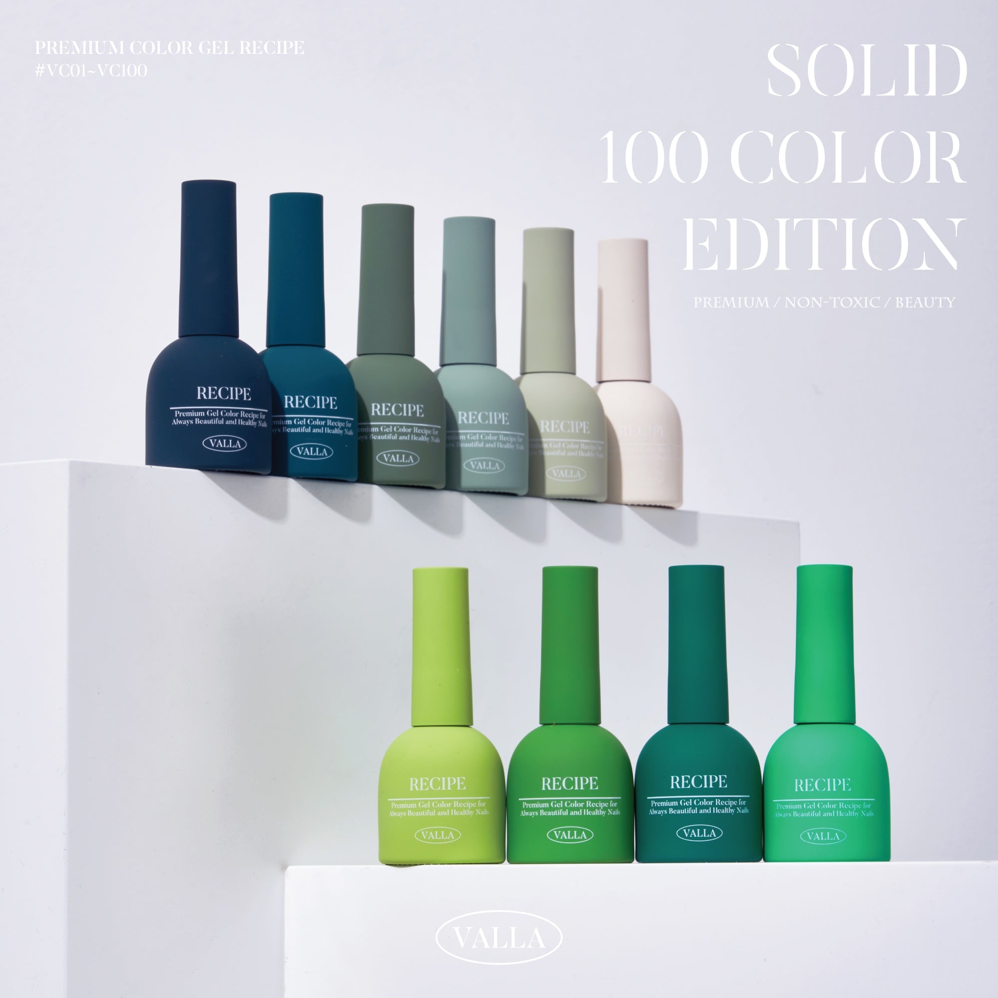 [PRE-ORDER ONLY] Valla Solid 100pc Non-Wipe Opaque Gel Collection (Includes 1 Top Gel, 1 Matte Top and Solid Colour Chart Board)