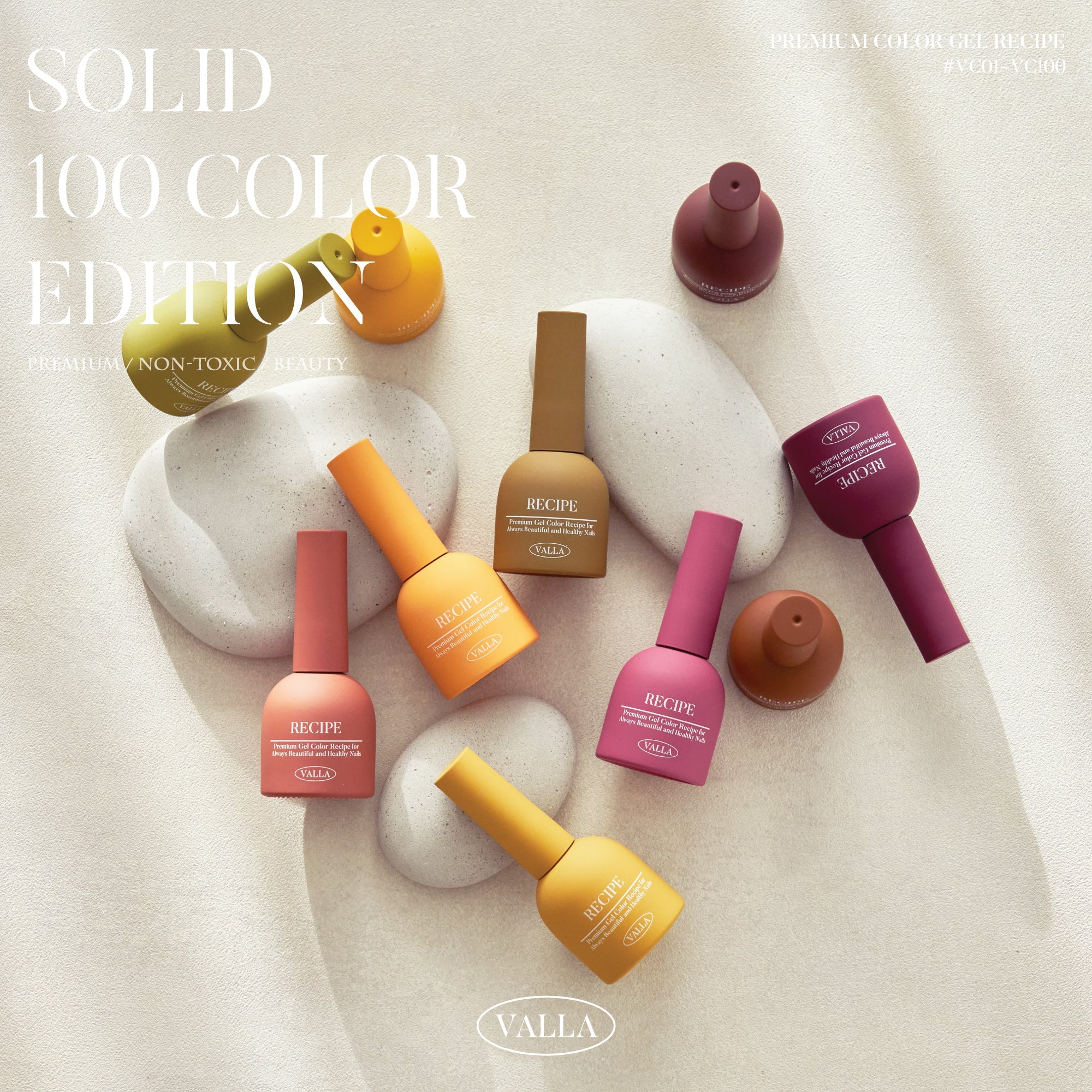 [PRE-ORDER ONLY] Valla Solid 100pc Non-Wipe Opaque Gel Collection (Includes 1 Top Gel, 1 Matte Top and Solid Colour Chart Board)