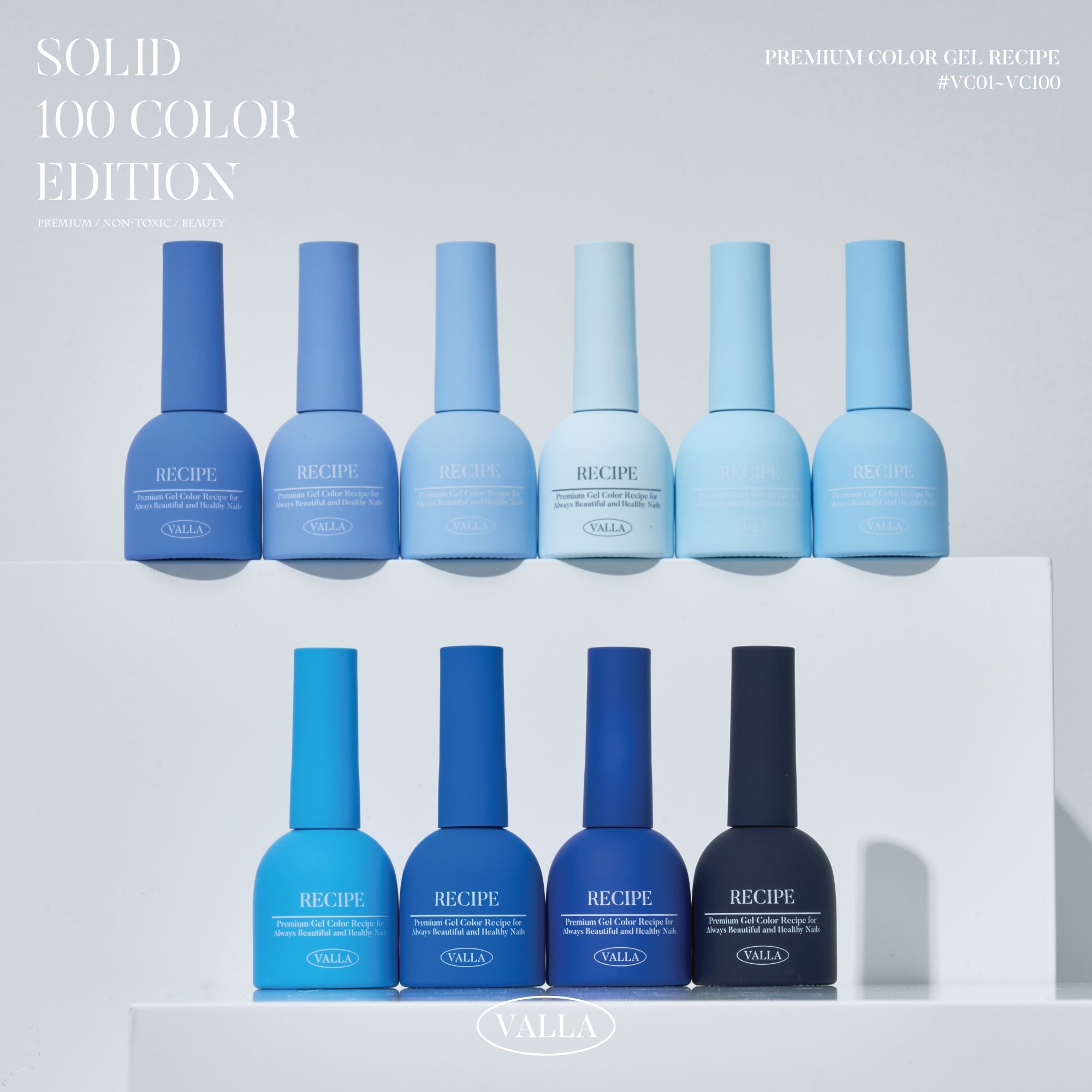 [PRE-ORDER ONLY] Valla Solid 100pc Non-Wipe Opaque Gel Collection (Includes 1 Top Gel, 1 Matte Top and Solid Colour Chart Board)