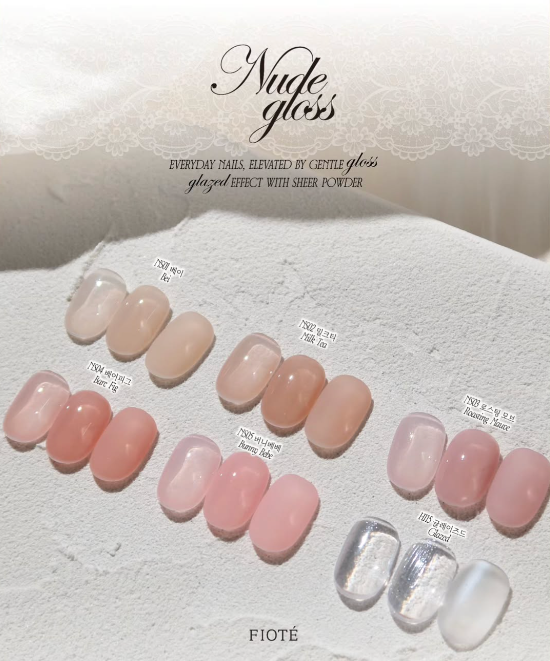 FIOTE Nude gloss 5pc collection + glazed chrome powder