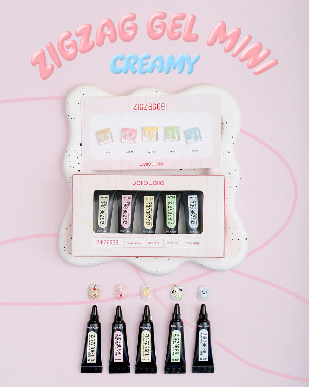 JELLO JELLO Zig Zag 3D Gel MINI (No-wipe) - Creamy 5pc set