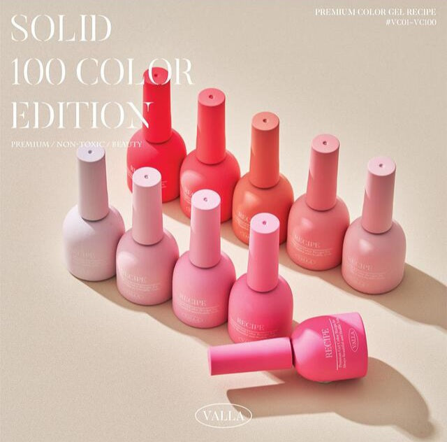 [PRE-ORDER ONLY] Valla Solid 100pc Non-Wipe Opaque Gel Collection (Includes 1 Top Gel, 1 Matte Top and Solid Colour Chart Board)