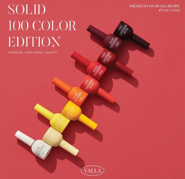 [PRE-ORDER ONLY] Valla Solid 100pc Non-Wipe Opaque Gel Collection (Includes 1 Top Gel, 1 Matte Top and Solid Colour Chart Board)