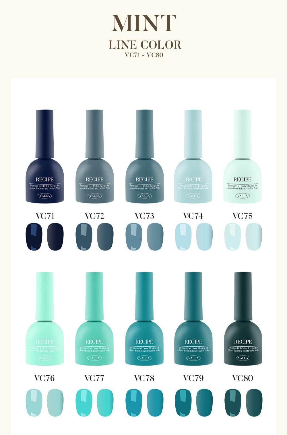 Valla Solid Non-Wipe Colour Collection - Mint Series VC71-VC80 (Individual Colours)