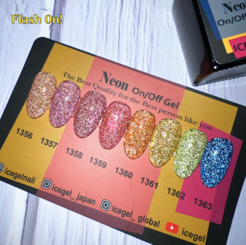 ICE GEL Neon on/off gel 8pc collection - Syrup neon + reflective glitter gel